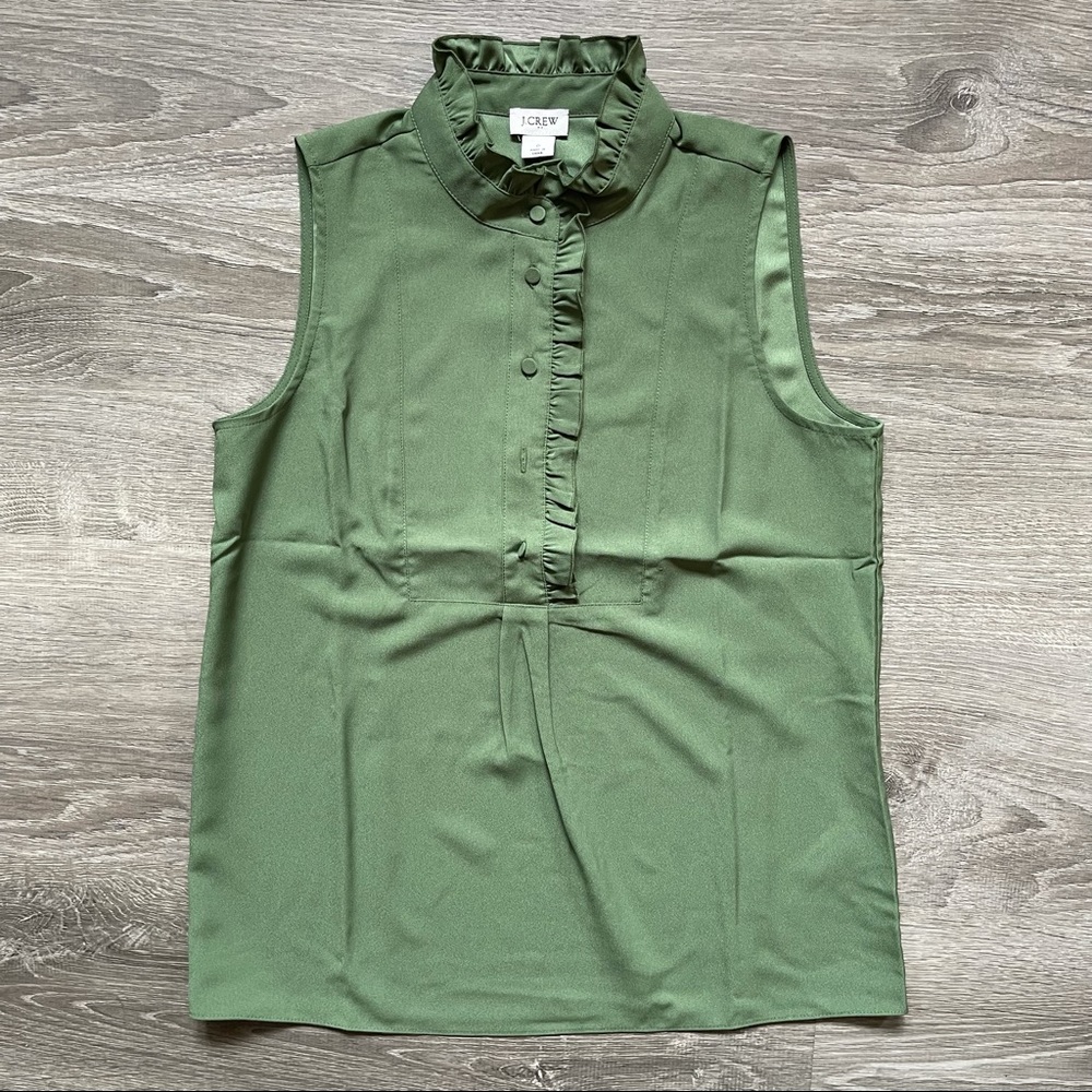 *J. Crew Bib Tank With Ruffled Neckline Faded Moss